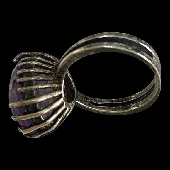Ring Size 6 Amethyst Faceted 15 mm x 15 mm 5.018 Carats Sterling Silver 925 Vint - Picture 6 of 8
